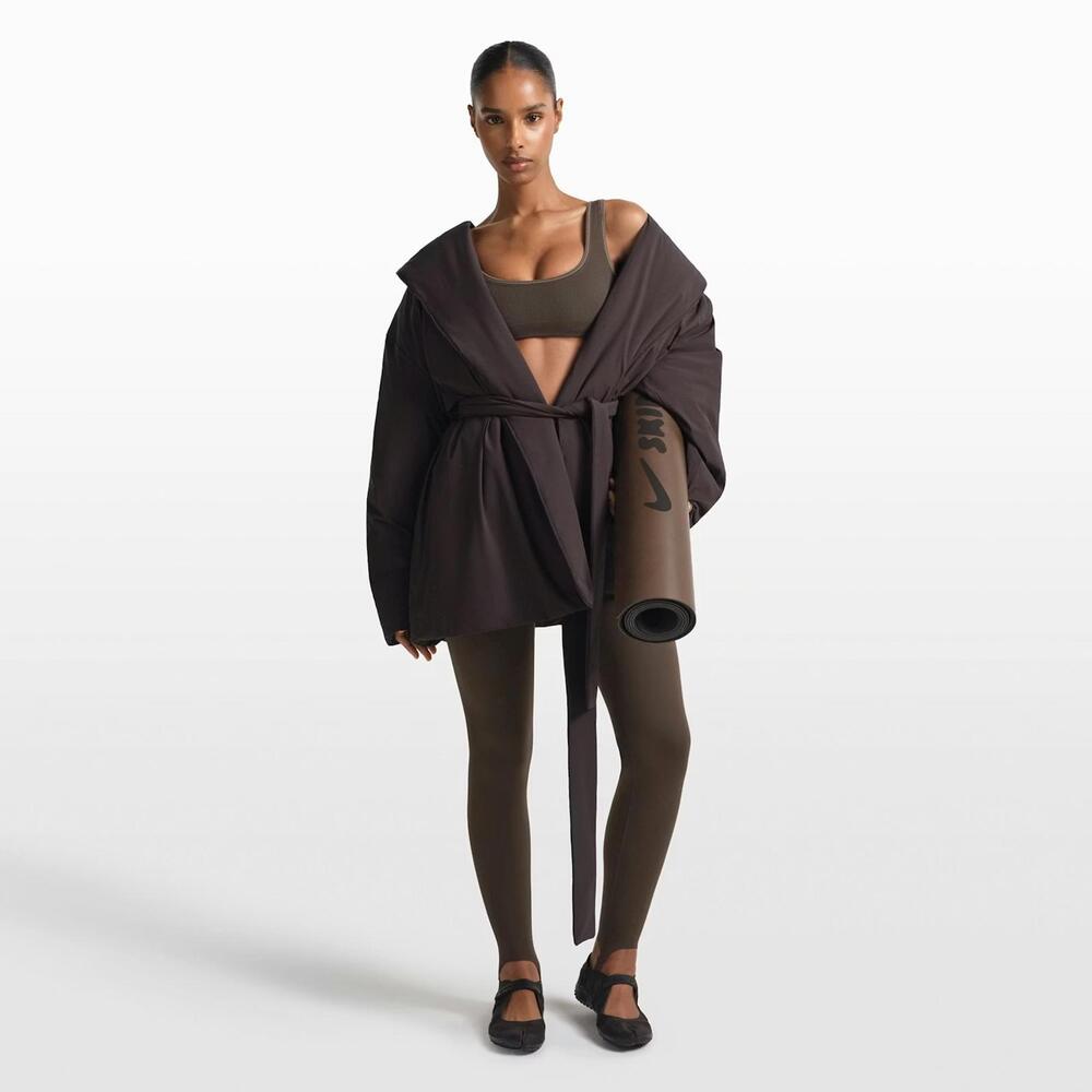 Nike x SKIMS Hooded Wrap Coat Brown Size 3X Belted Puffer Jacket NWOT